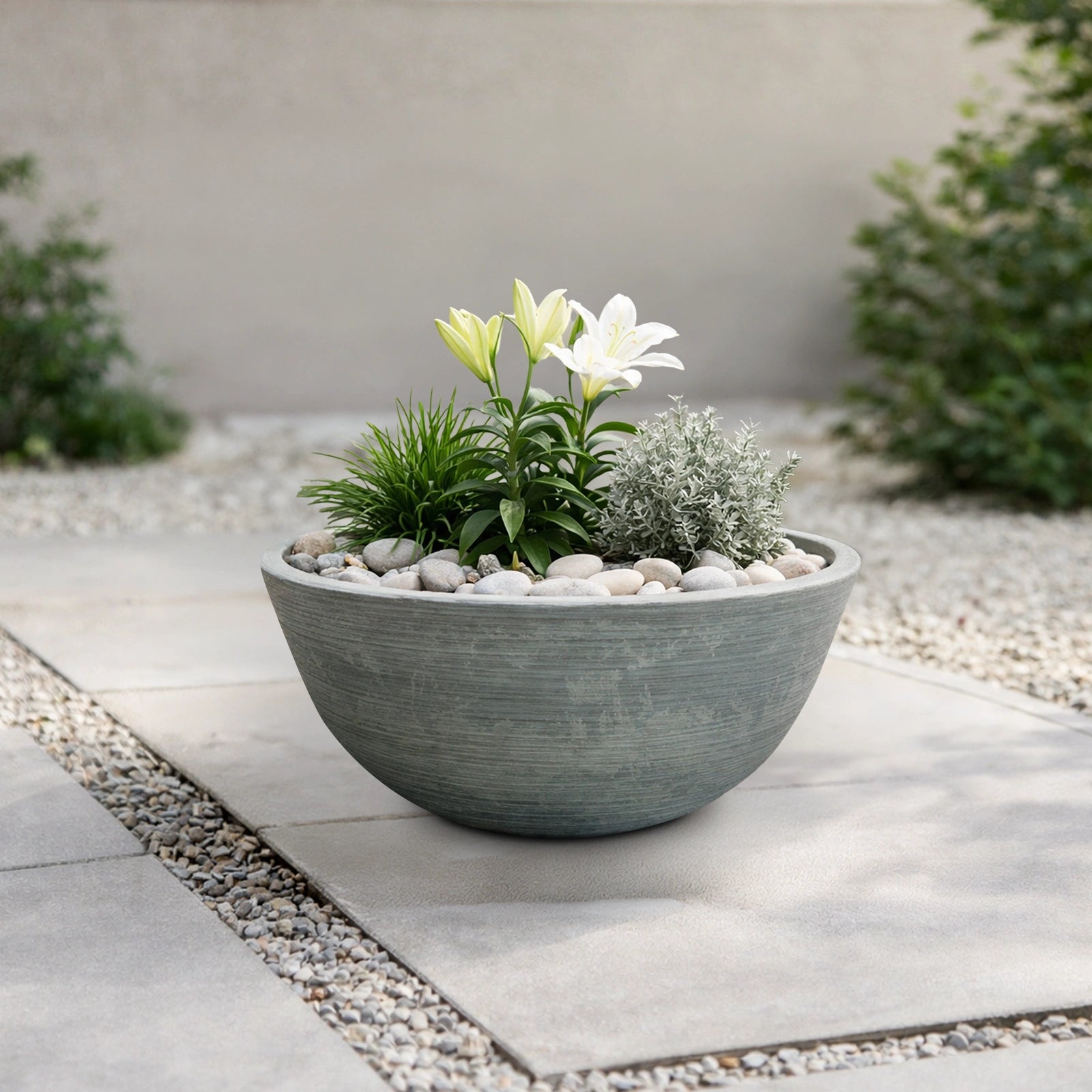 Respect Grey 41cm Green Earth Low Bowl Planter
