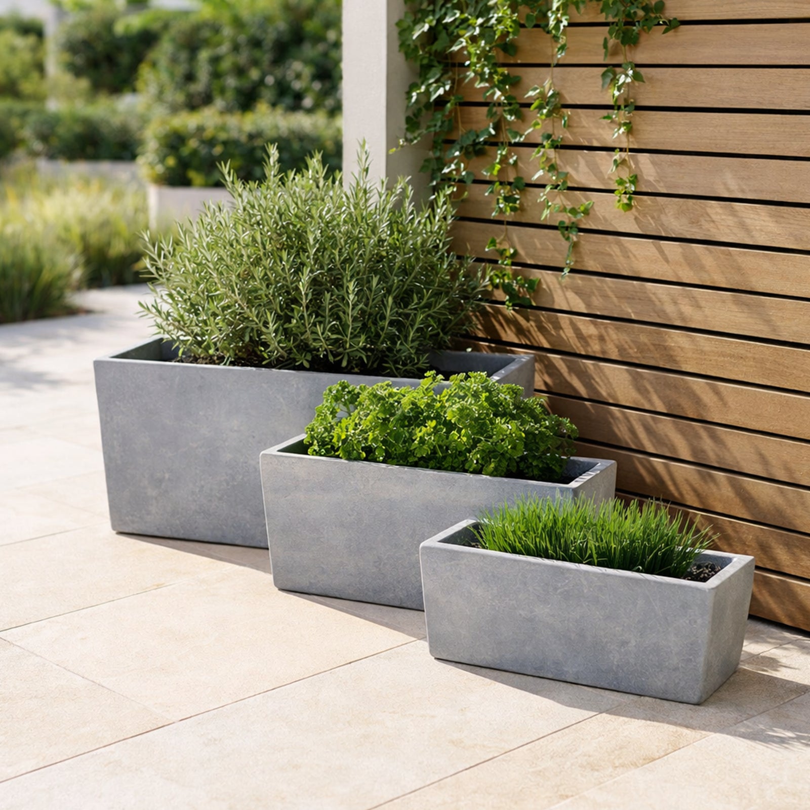 Respect Grey 45cm Green Earth Trough Planter