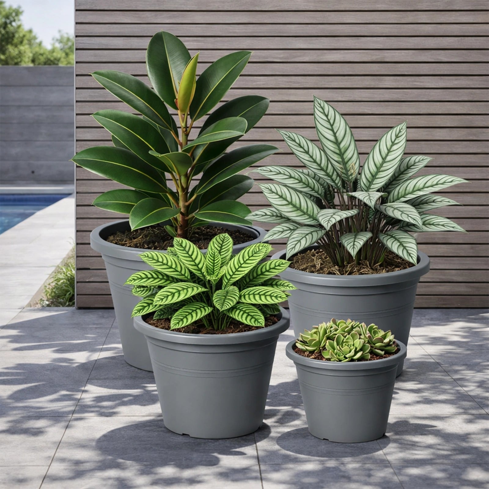 Respect Grey 50cm Cylinda Planter – extra large grey plastic cylinder planter for outdoor garden feature planting