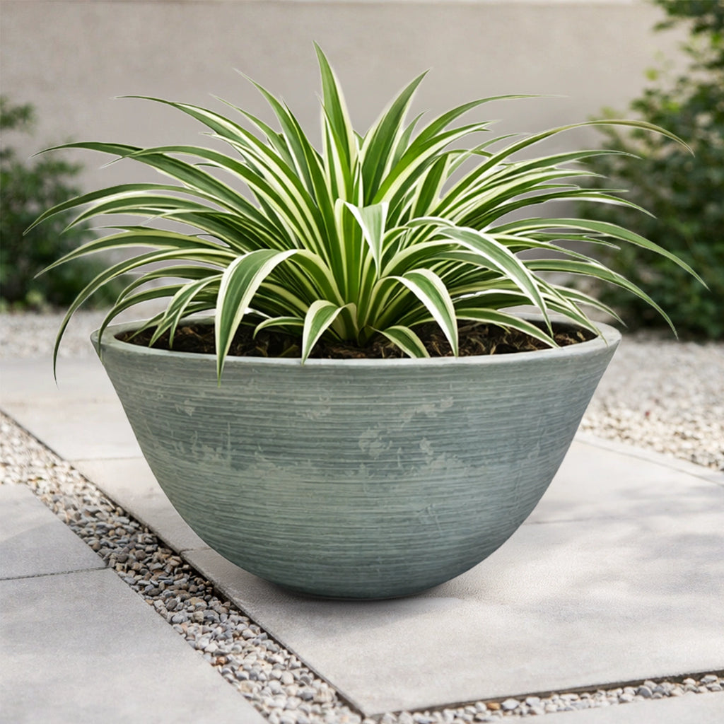 Respect Grey 51cm Green Earth Low Bowl Planter – extra large grey recycled plastic low bowl planter for outdoor spaces