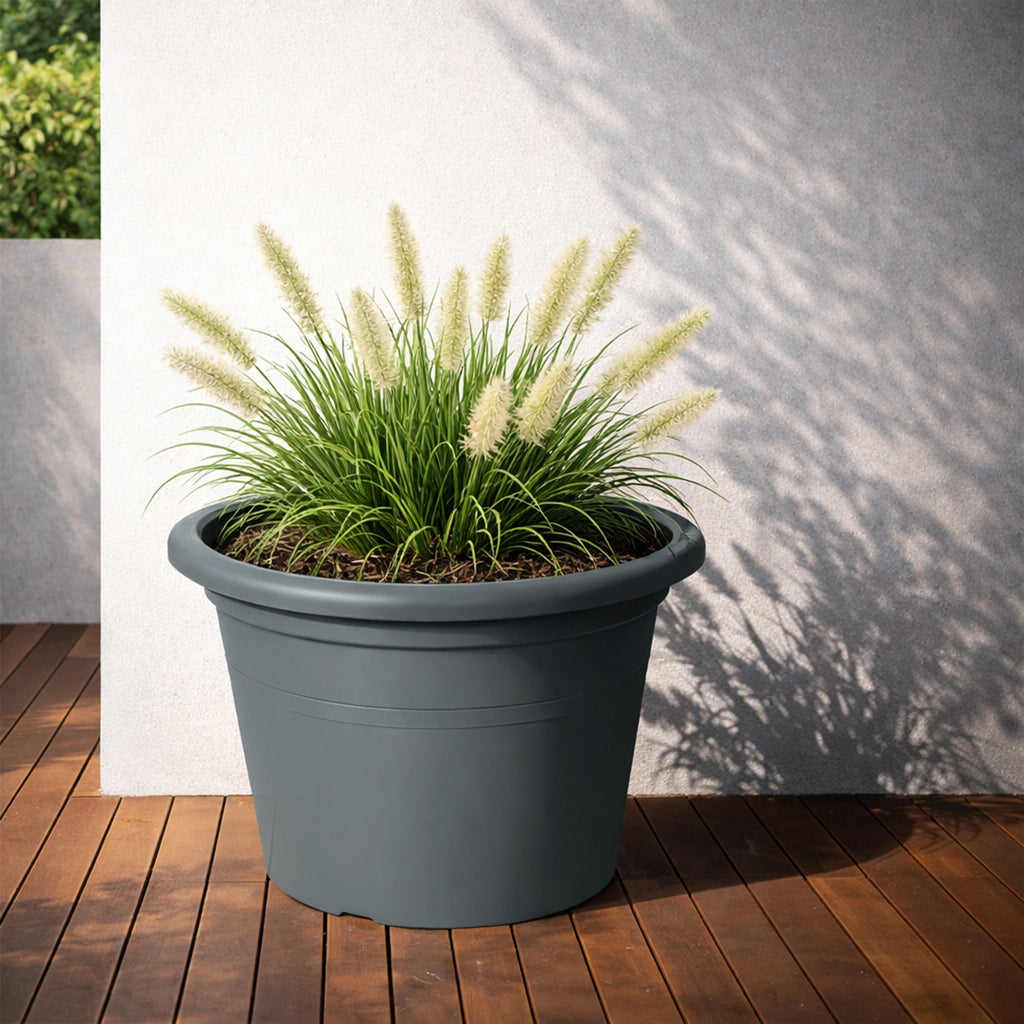 Respect Grey 60cm Cylinda Planter – jumbo grey plastic cylinder outdoor planter for trees and large garden plants