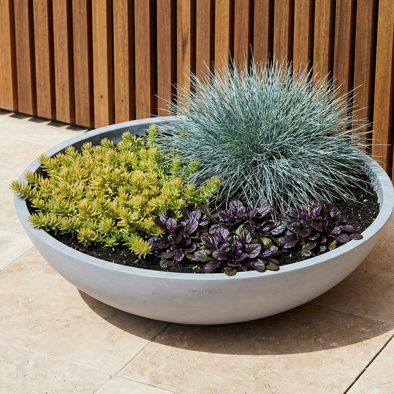 Respect Grey 60cm Green Earth Tapered Low Bowl Planter