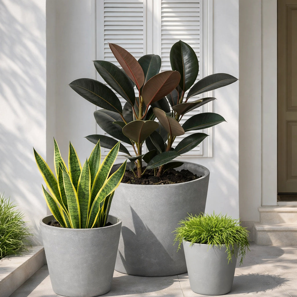 Respect Light Grey 30cm Green Earth Tapered Cylinder Planter – eco-friendly light grey tapered cylinder planter for modern gardens