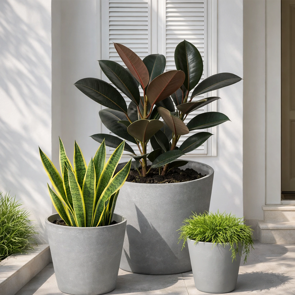 Respect Light Grey 40cm Green Earth Tapered Cylinder Planter – large light grey eco tapered cylinder planter for outdoor gardens