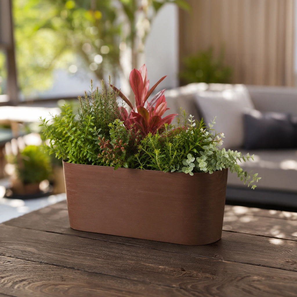 Respect Terracotta 50cm Lightweight Plastic Florence Trough – lightweight terracotta-look plastic trough planter for herbs and flowers