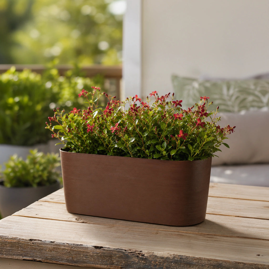 Respect Terracotta 50cm Lightweight Plastic Florence Trough – lightweight terracotta-look plastic trough planter for herbs and flowers