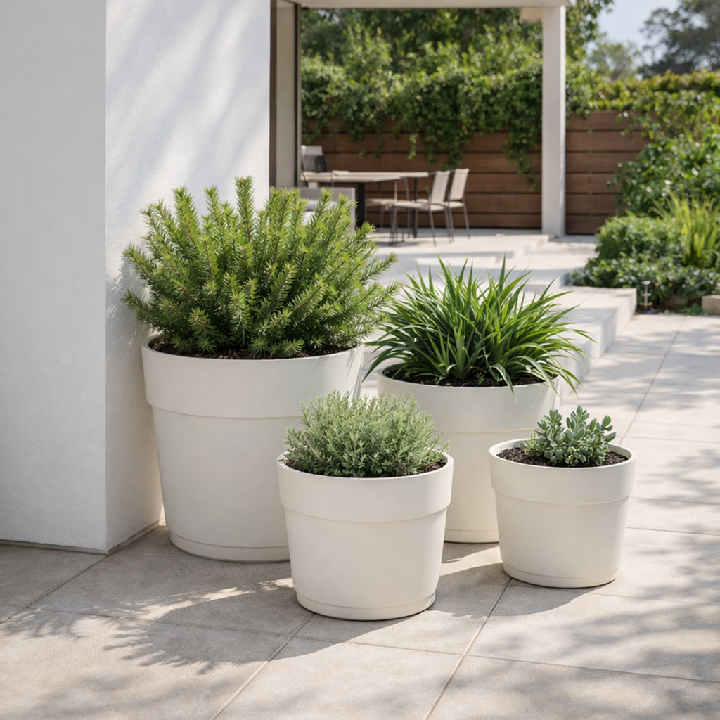 Respect White 29cm Cloud Bloom Self Watering Pot – medium cloud white self watering planter for indoor and balcony plants