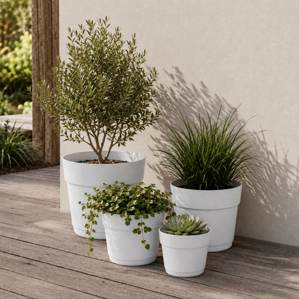 Respect White 29cm Cloud Bloom Self Watering Pot – medium cloud white self watering planter for indoor and balcony plants.