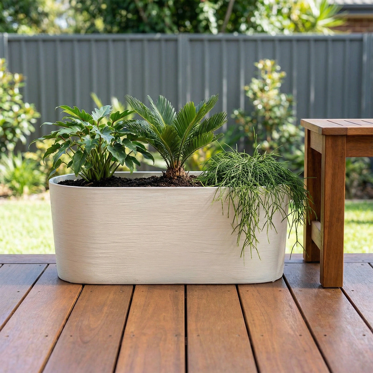 Respect White 50cm Florence Trough – large white plastic trough planter for herbs and flowering plants