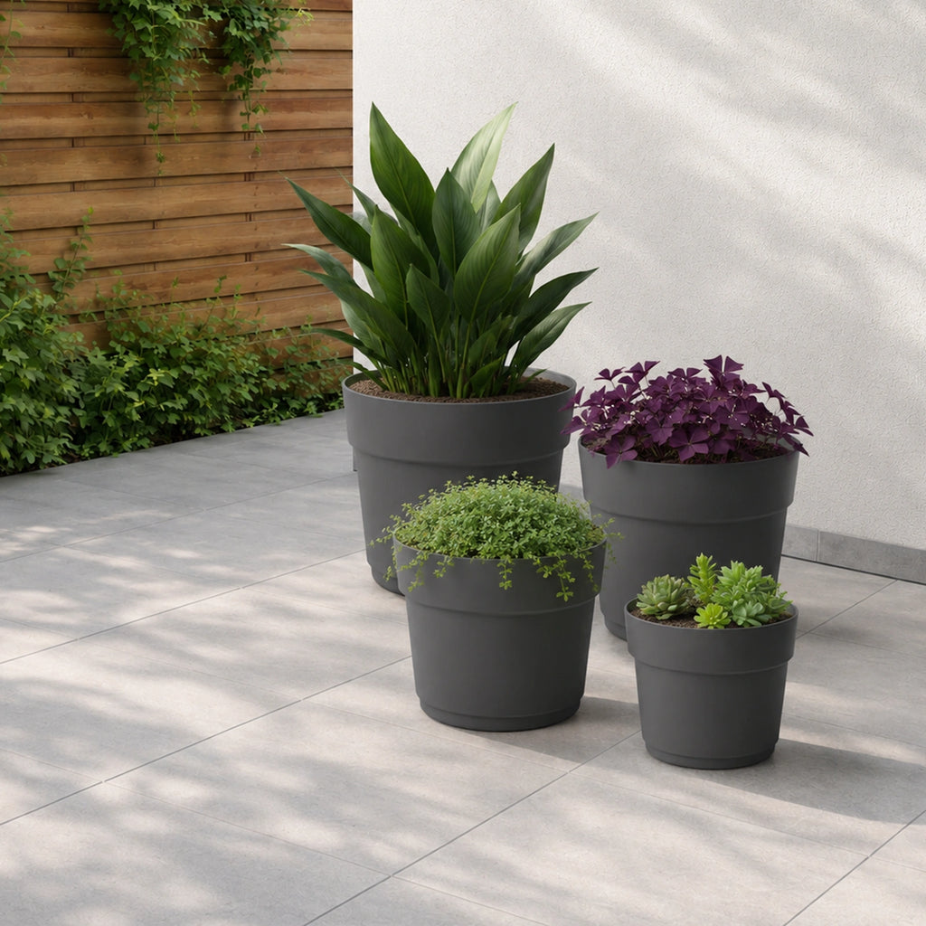 Respect Ash 24cm Cloud Bloom Self Watering Pot – ash grey modern self watering pot for indoor succulents and plants