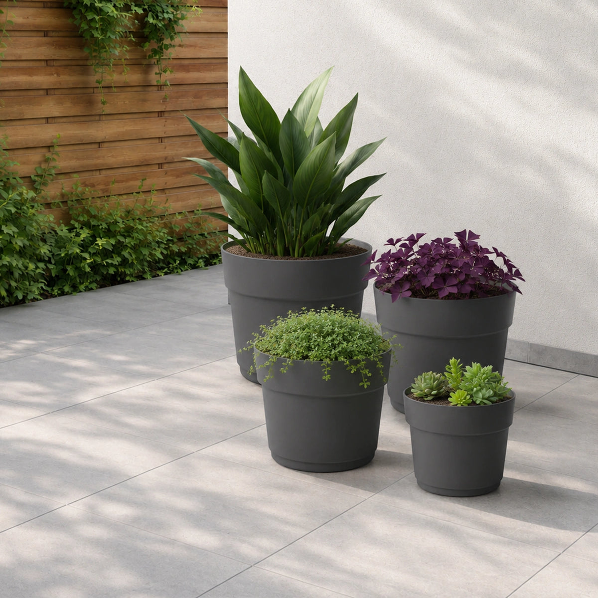 Respect Ash 24cm Cloud Bloom Self Watering Pot – ash grey modern self watering pot for indoor succulents and plants