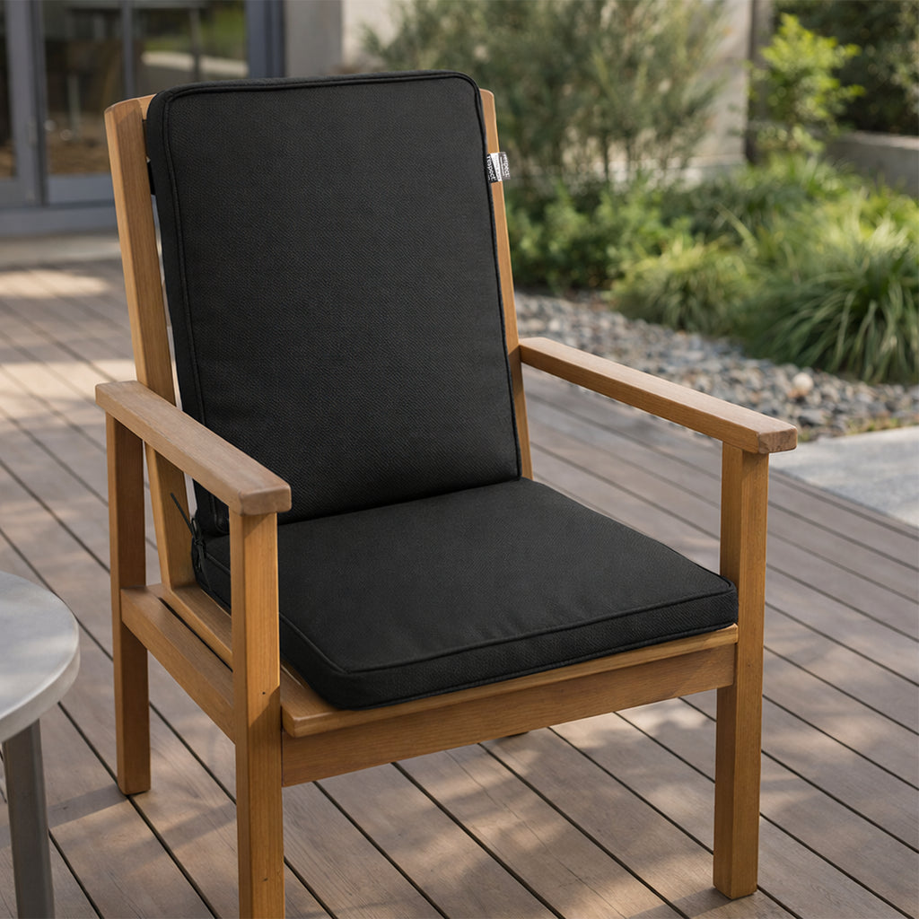 Respect Black 105cm Midback Outdoor Cushion – UV-resistant black mid back cushion for outdoor chairs and garden furniture.