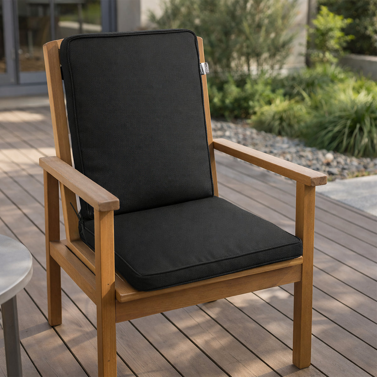 Respect Black 105cm Midback Outdoor Cushion – UV-resistant black mid back cushion for outdoor chairs and garden furniture.