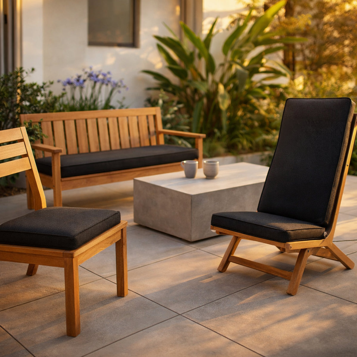 Respect Black 105cm Midback Outdoor Cushion – UV-resistant black mid back cushion for outdoor chairs and garden furniture.