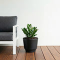 Respect Black 20cm Round Calais Stone Look Self Watering Pot – stone-effect self watering pot for indoor and outdoor plants