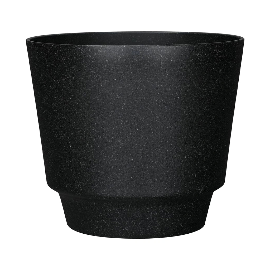 Respect Black 20cm Round Calais Stone Look Self Watering Pot – stone-effect self watering pot for indoor and outdoor plants