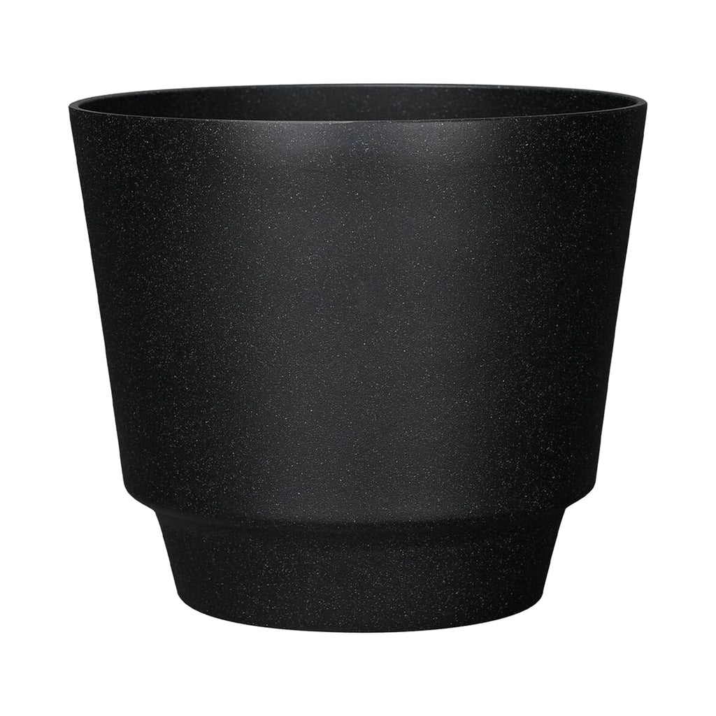 Respect Black 30cm Round Calais Stone Look Self Watering Pot – medium stone-effect self watering pot for patio plants