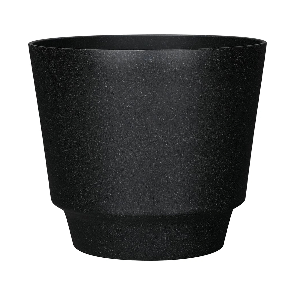 Respect Black 30cm Round Calais Stone Look Self Watering Pot – medium stone-effect self watering pot for patio plants