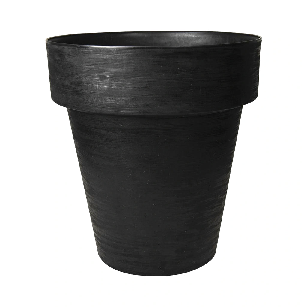 Respect Black 30cm Time Planter – modern black plastic pot for contemporary indoor and outdoor garden styling.