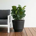 Respect Black 40cm Round Calais Stone Look Self Watering Pot – large stone-effect self watering outdoor planter pot
