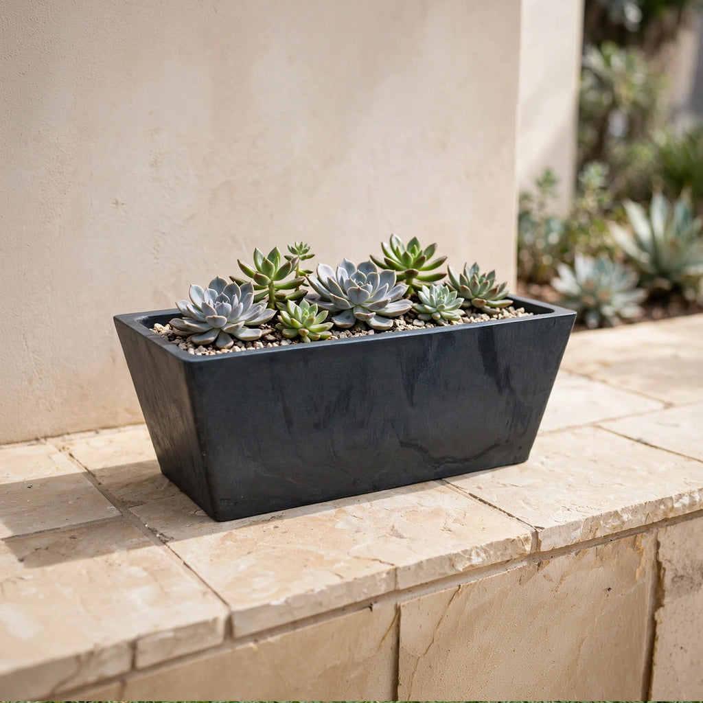 Respect Charcoal 25cm Green Earth Trough Planter – eco-friendly charcoal recycled plastic trough planter for herbs and flowers.