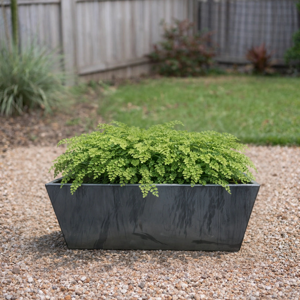 Respect Charcoal 35cm Green Earth Trough Planter – recycled charcoal plastic window trough for outdoor herb and flower gardens.