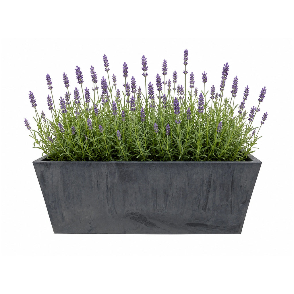 Respect Charcoal 35cm Green Earth Trough Planter – recycled charcoal plastic window trough for outdoor herb and flower gardens.