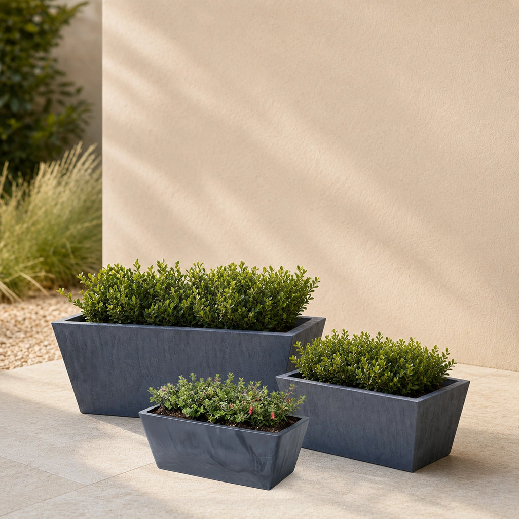 Respect Charcoal 35cm Green Earth Trough Planter – recycled charcoal plastic window trough for outdoor herb and flower gardens.