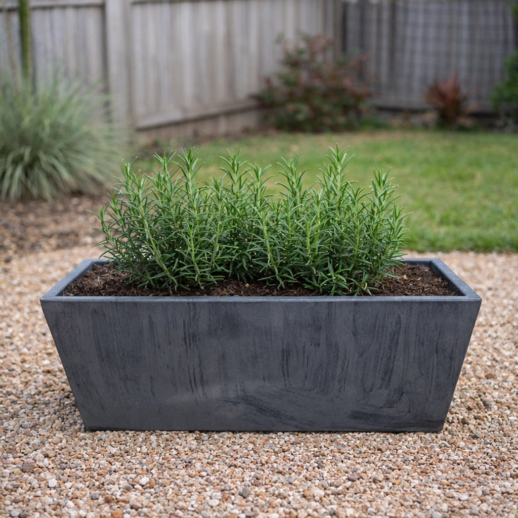 Respect Charcoal 45cm Green Earth Trough Planter – large charcoal eco recycled plastic trough for patio planting.