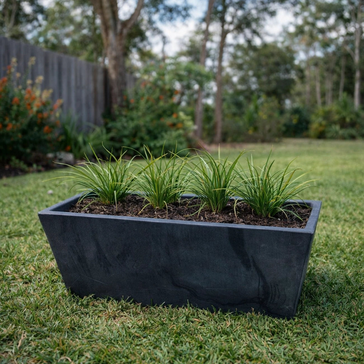 Respect Charcoal 45cm Green Earth Trough Planter – large charcoal eco recycled plastic trough for patio planting.