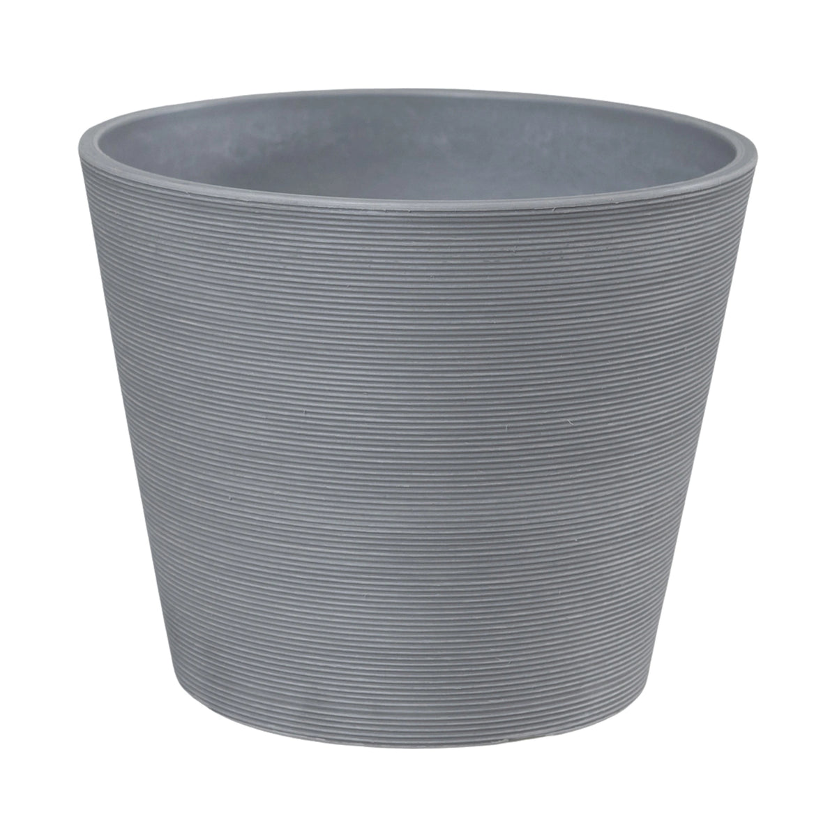 Respect Grey 20cm Green Earth Full Rim Planter – eco-friendly grey recycled plastic pot for indoor and balcony plants.