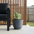 Respect Grey 20cm Round Calais Stone Look Self Watering Pot – grey stone-effect self watering pot for indoor plants