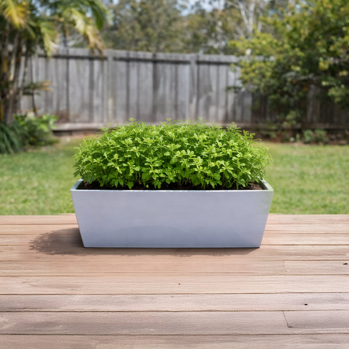 Respect Grey 35cm Green Earth Trough Planter – eco-friendly grey recycled plastic trough planter for outdoor gardens.