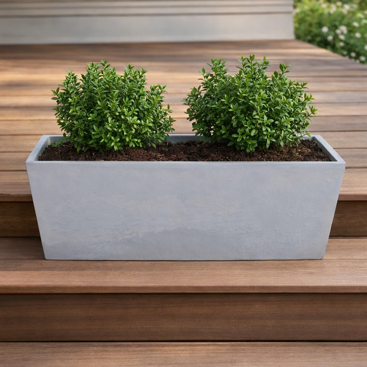 Respect Grey 35cm Green Earth Trough Planter – eco-friendly grey recycled plastic trough planter for outdoor gardens.