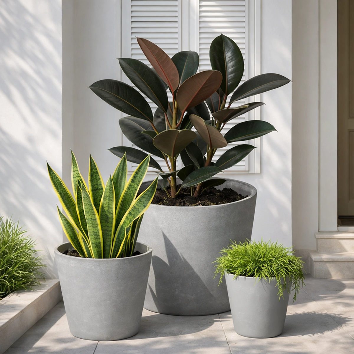 Respect Light Grey 50cm Green Earth Tapered Cylinder Planter – extra large light grey eco tapered cylinder outdoor planter.