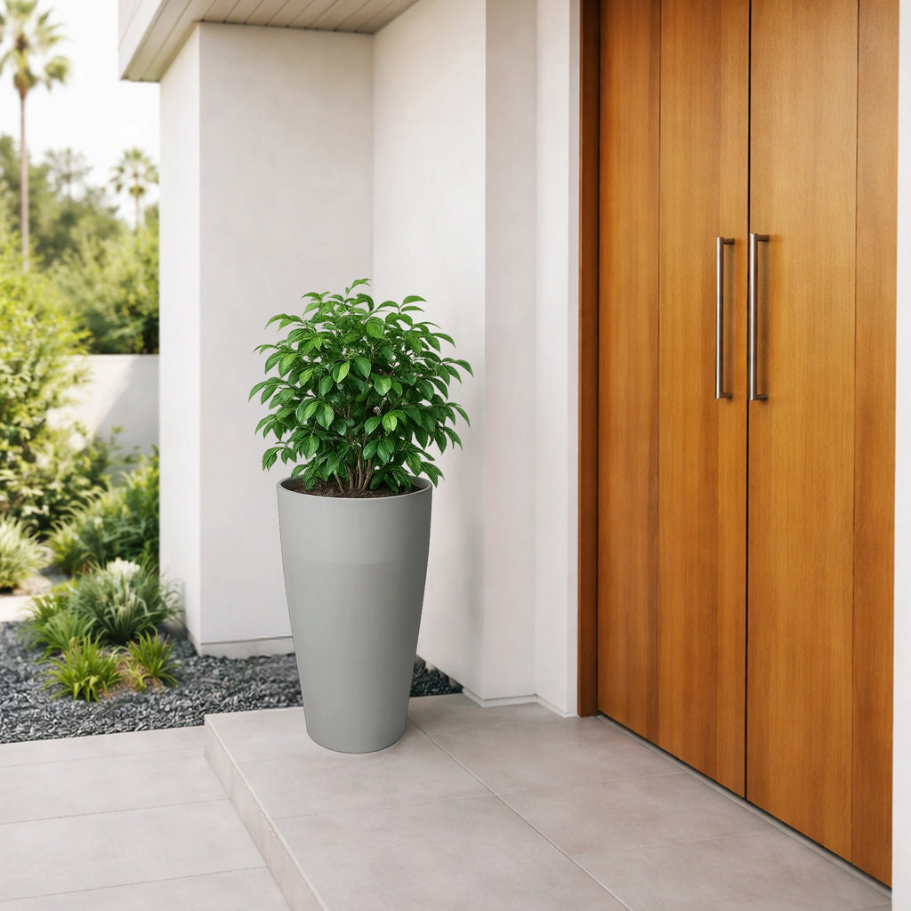 Respect Light Grey 55cm Green Earth Tall Cylinder Planter – eco-friendly light grey tall cylinder planter for modern garden displays.