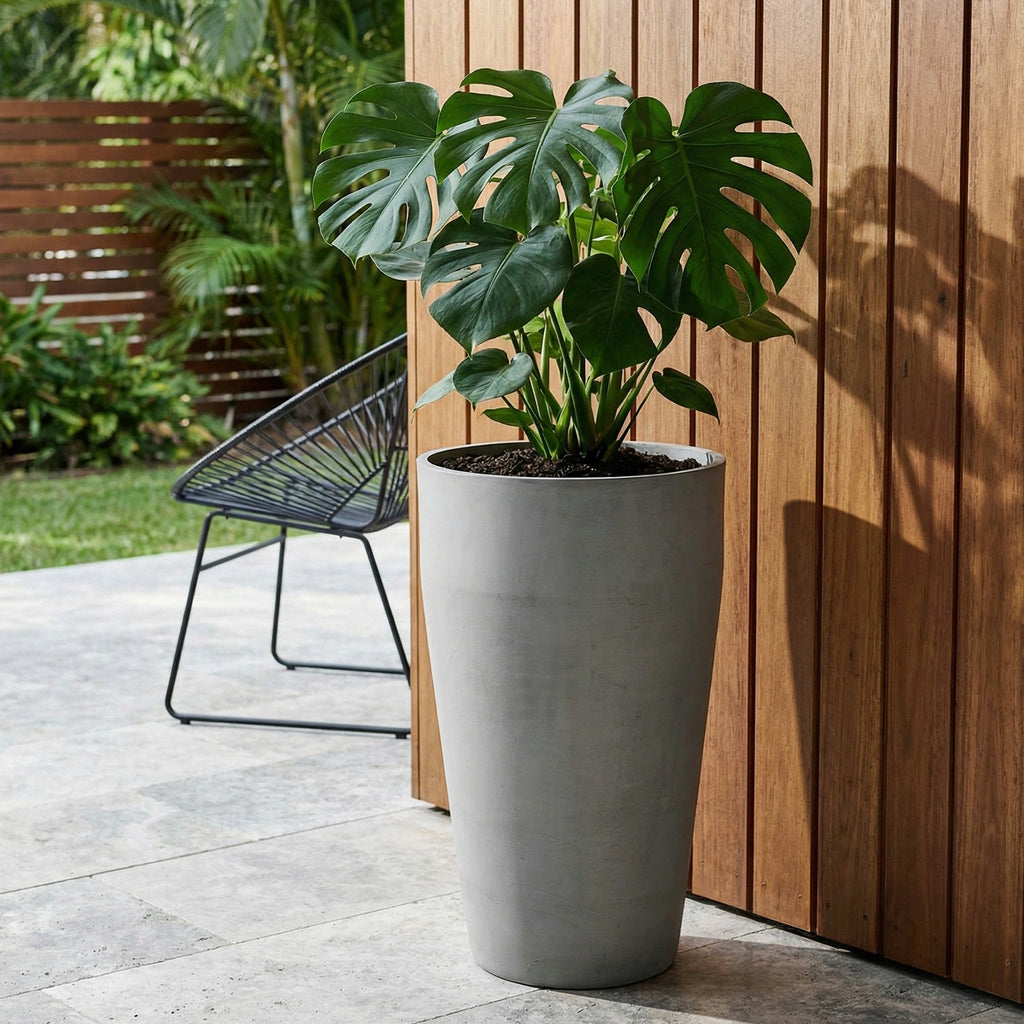 Respect Light Grey 55cm Green Earth Tall Cylinder Planter – eco-friendly light grey tall cylinder planter for modern garden displays.