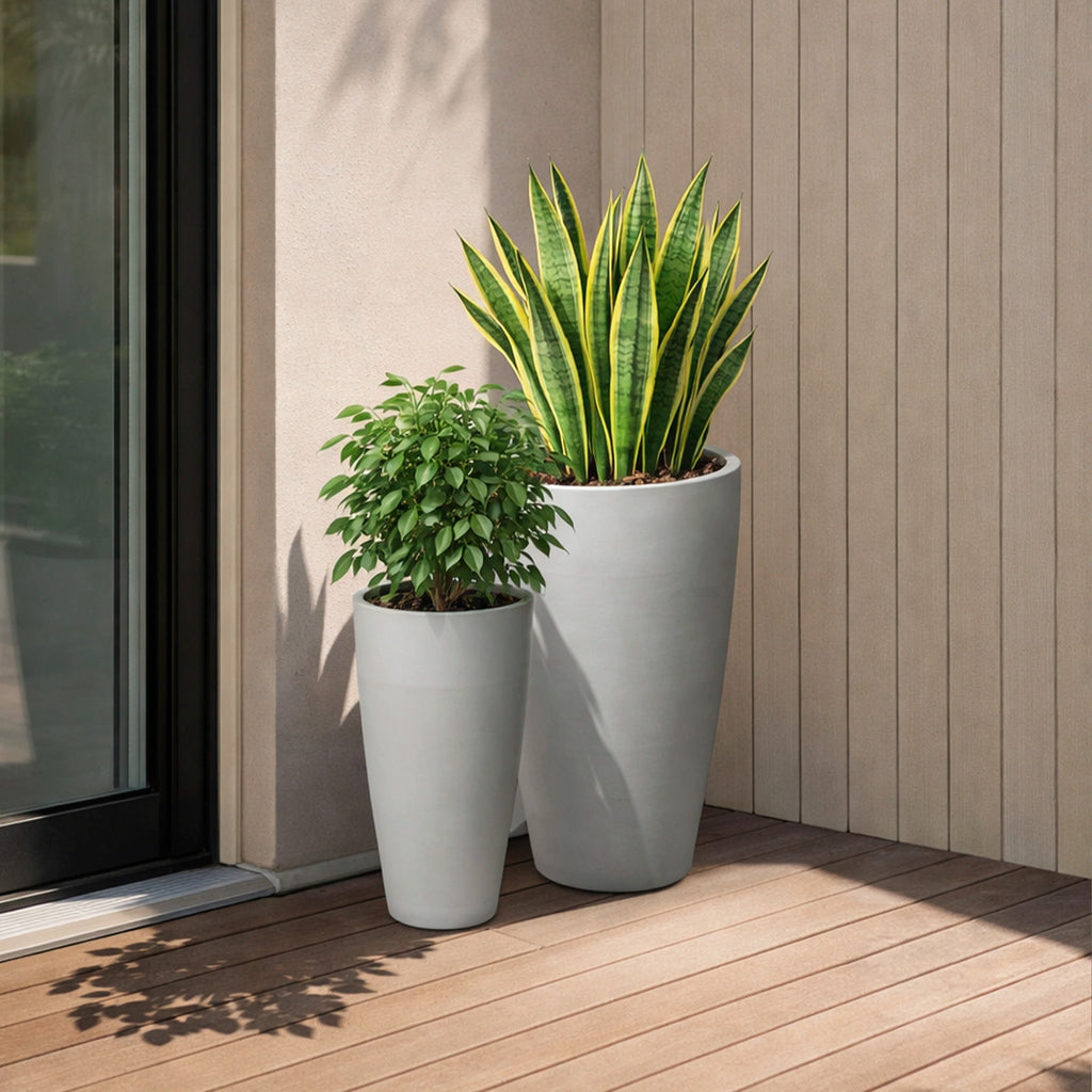 Respect Light Grey 55cm Green Earth Tall Cylinder Planter – eco-friendly light grey tall cylinder planter for modern garden displays.