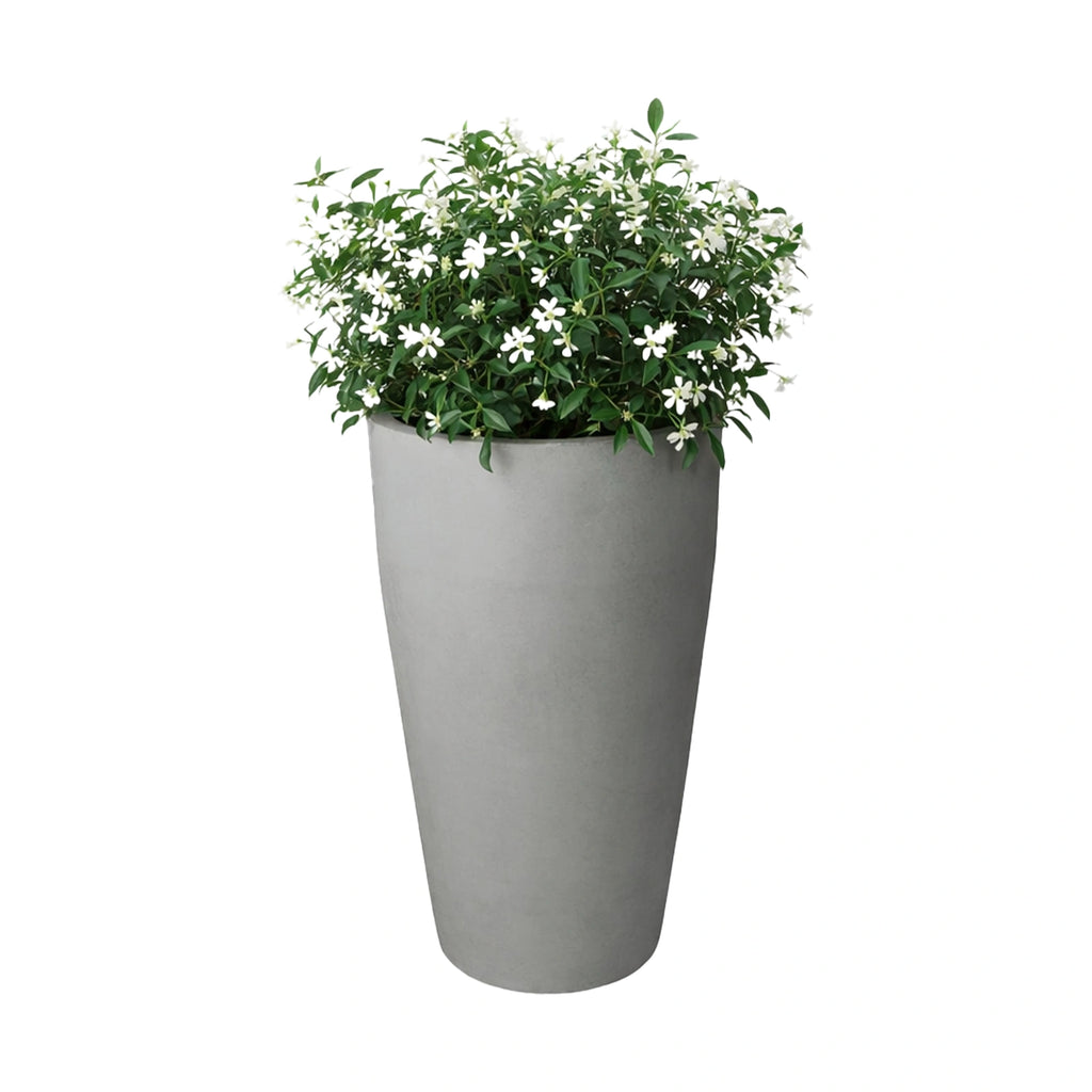 Respect Light Grey 75cm Green Earth Tall Cylinder Planter – tall lightweight grey eco plastic cylinder planter for feature garden displays.