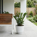Respect White 20cm Round Calais Stone Look Self Watering Pot – white stone-effect self watering pot for indoor plants