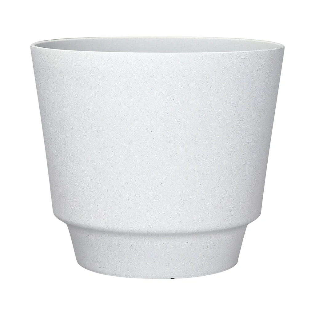 Respect White 20cm Round Calais Stone Look Self Watering Pot – white stone-effect self watering pot for indoor plants