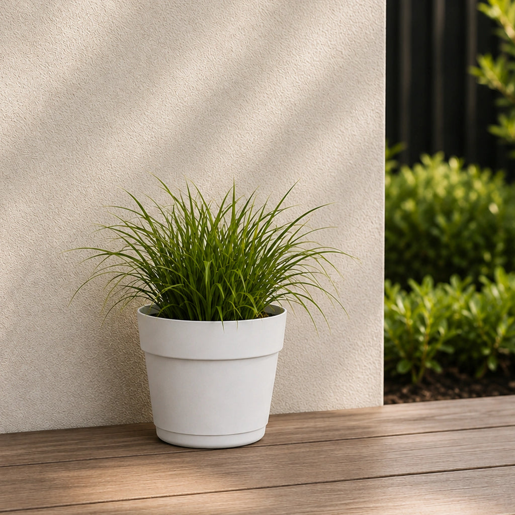 Respect White 24cm Cloud Bloom Self Watering Pot – modern cloud white self watering pot for indoor plants and succulents.