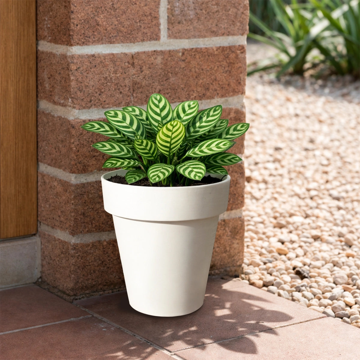 Respect White 30cm Time Planter – modern white plastic pot planter for contemporary indoor and outdoor garden styling.