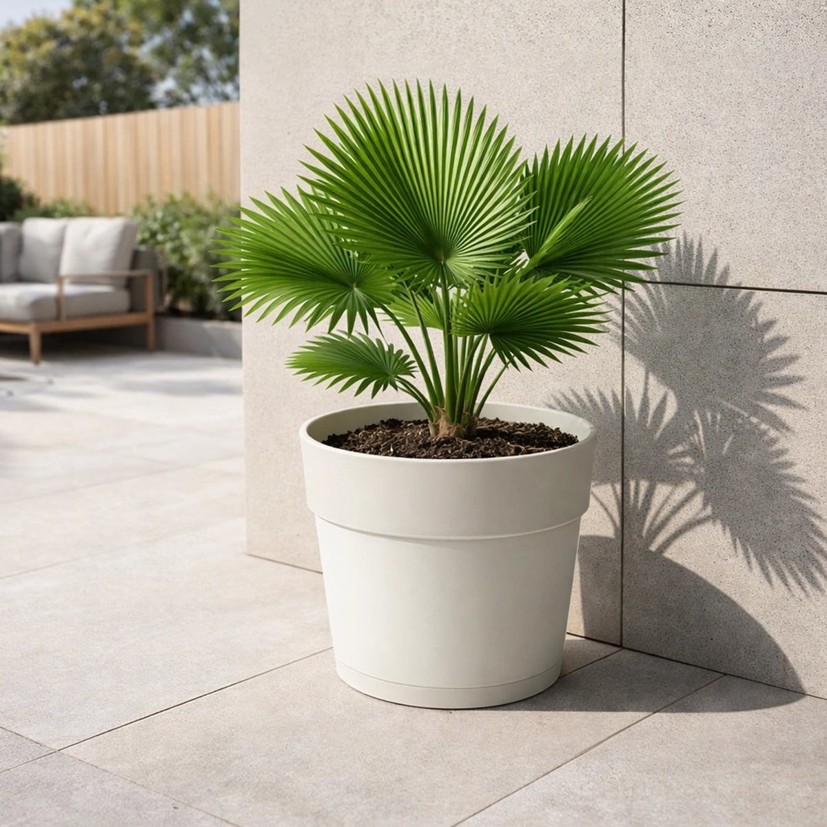 Respect White 38cm Cloud Bloom Self Watering Pot – cloud white modern self watering planter for indoor plants.