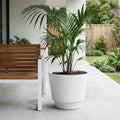 Respect White 40cm Round Calais Stone Look Self Watering Pot – large white stone-effect self watering planter pot