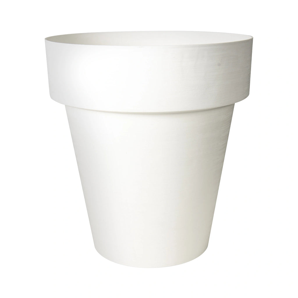 Respect White 40cm Time Planter with Wheels – large moveable white plastic planter with wheels for patio and balcony.